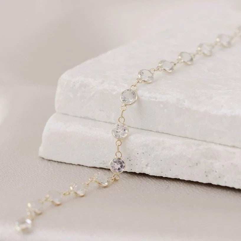 14k Gold White Topaz Link